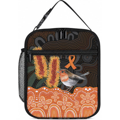 Australia Leukemia Support Lunch Bag Flame Robin Bottlebrush Aboriginal Art