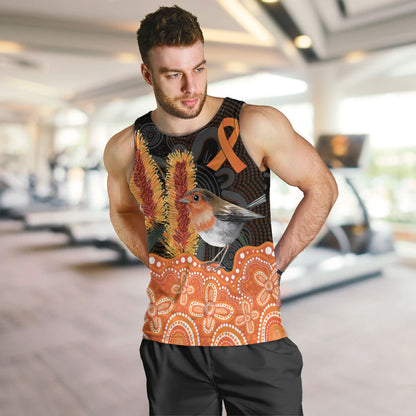 Australia Leukemia Support Men Tank Top Flame Robin Bottlebrush Aboriginal Art