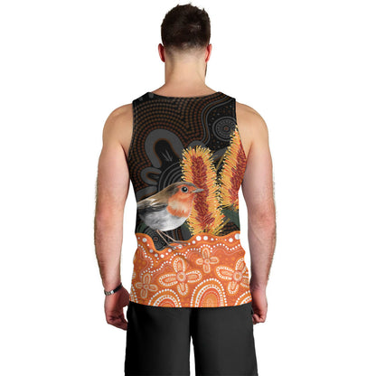 Australia Leukemia Support Men Tank Top Flame Robin Bottlebrush Aboriginal Art