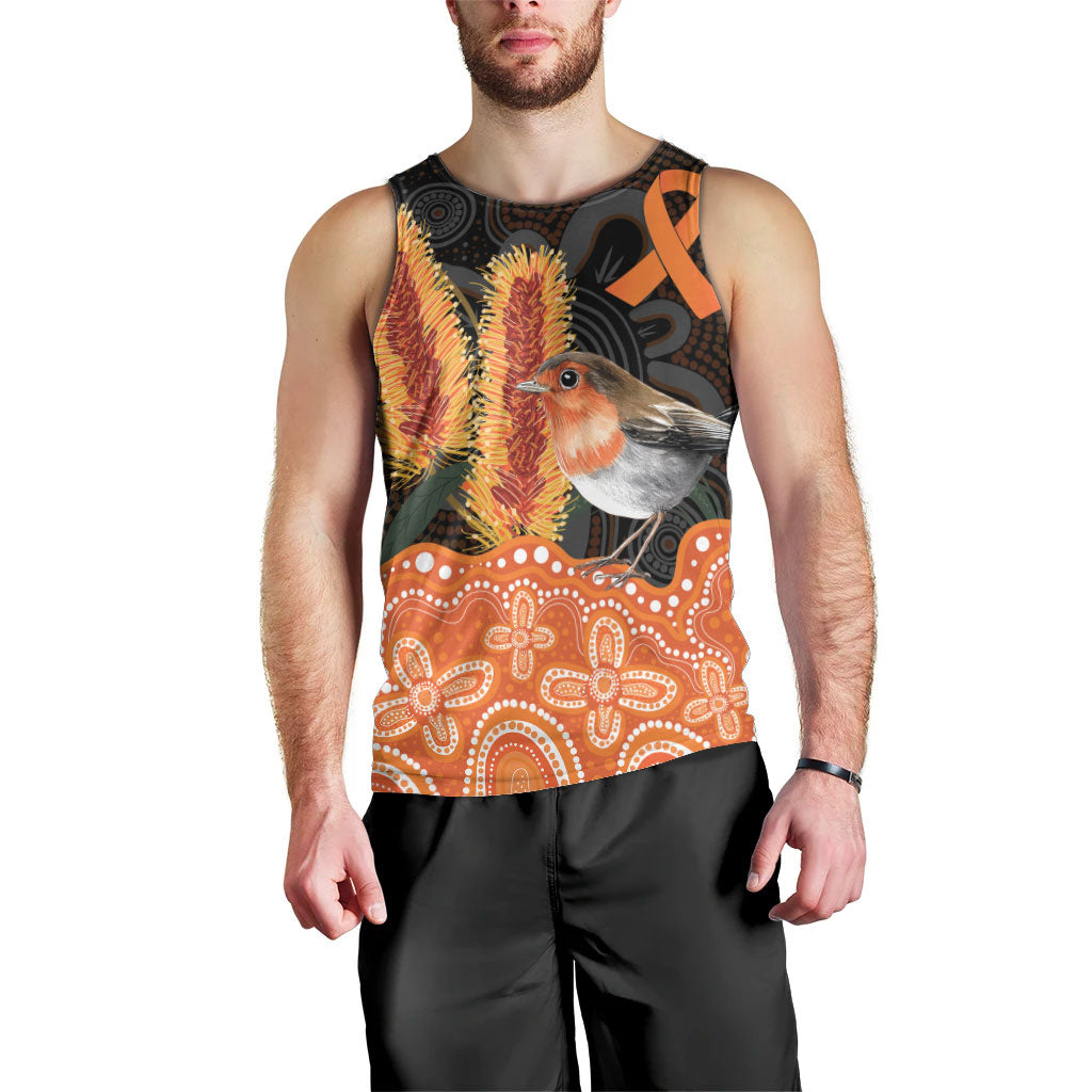 Australia Leukemia Support Men Tank Top Flame Robin Bottlebrush Aboriginal Art