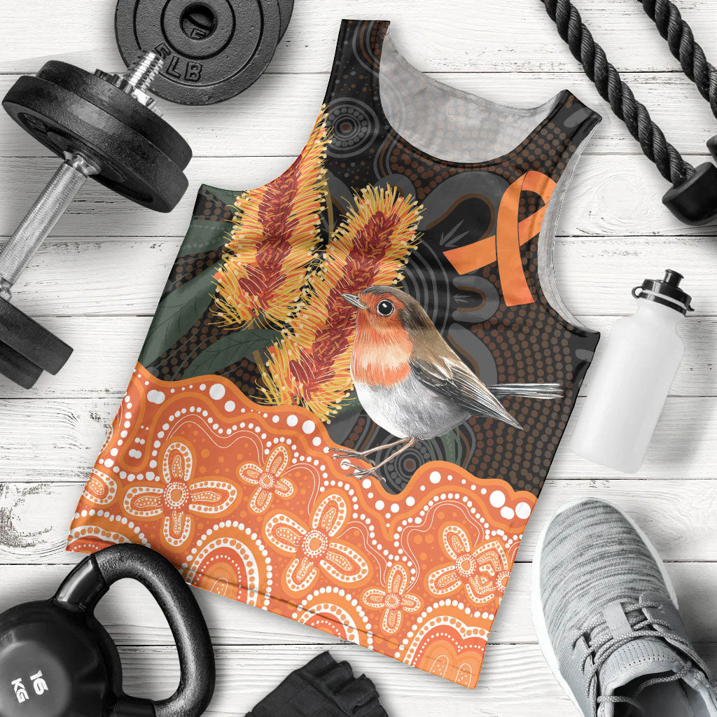 Australia Leukemia Support Men Tank Top Flame Robin Bottlebrush Aboriginal Art