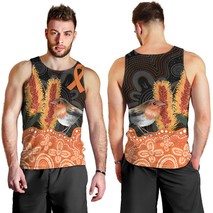 Australia Leukemia Support Men Tank Top Flame Robin Bottlebrush Aboriginal Art