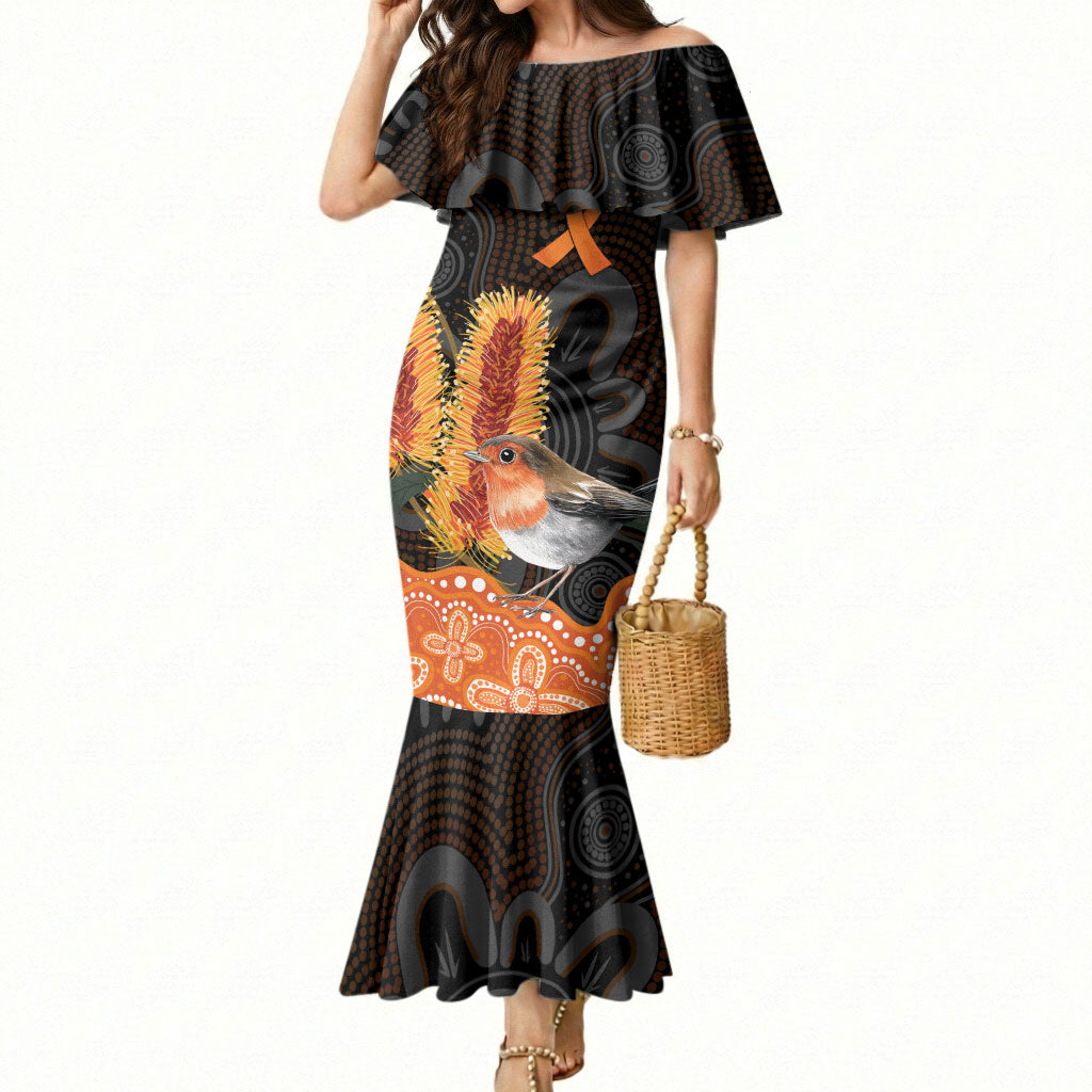 Australia Leukemia Support Mermaid Dress Flame Robin Bottlebrush Aboriginal Art