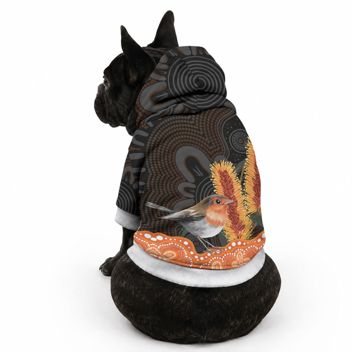 Australia Leukemia Support Pet Hoodie Flame Robin Bottlebrush Aboriginal Art