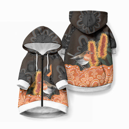 Australia Leukemia Support Pet Hoodie Flame Robin Bottlebrush Aboriginal Art