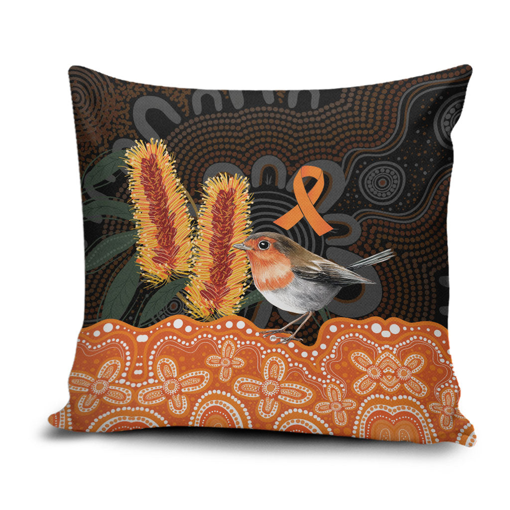 Australia Leukemia Support Pillow Cover Flame Robin Bottlebrush Aboriginal Art