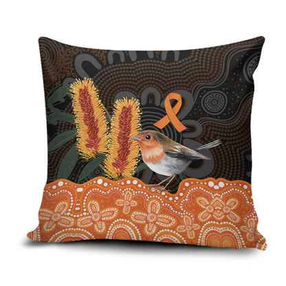 Australia Leukemia Support Pillow Cover Flame Robin Bottlebrush Aboriginal Art