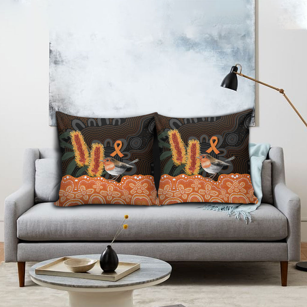 Australia Leukemia Support Pillow Cover Flame Robin Bottlebrush Aboriginal Art