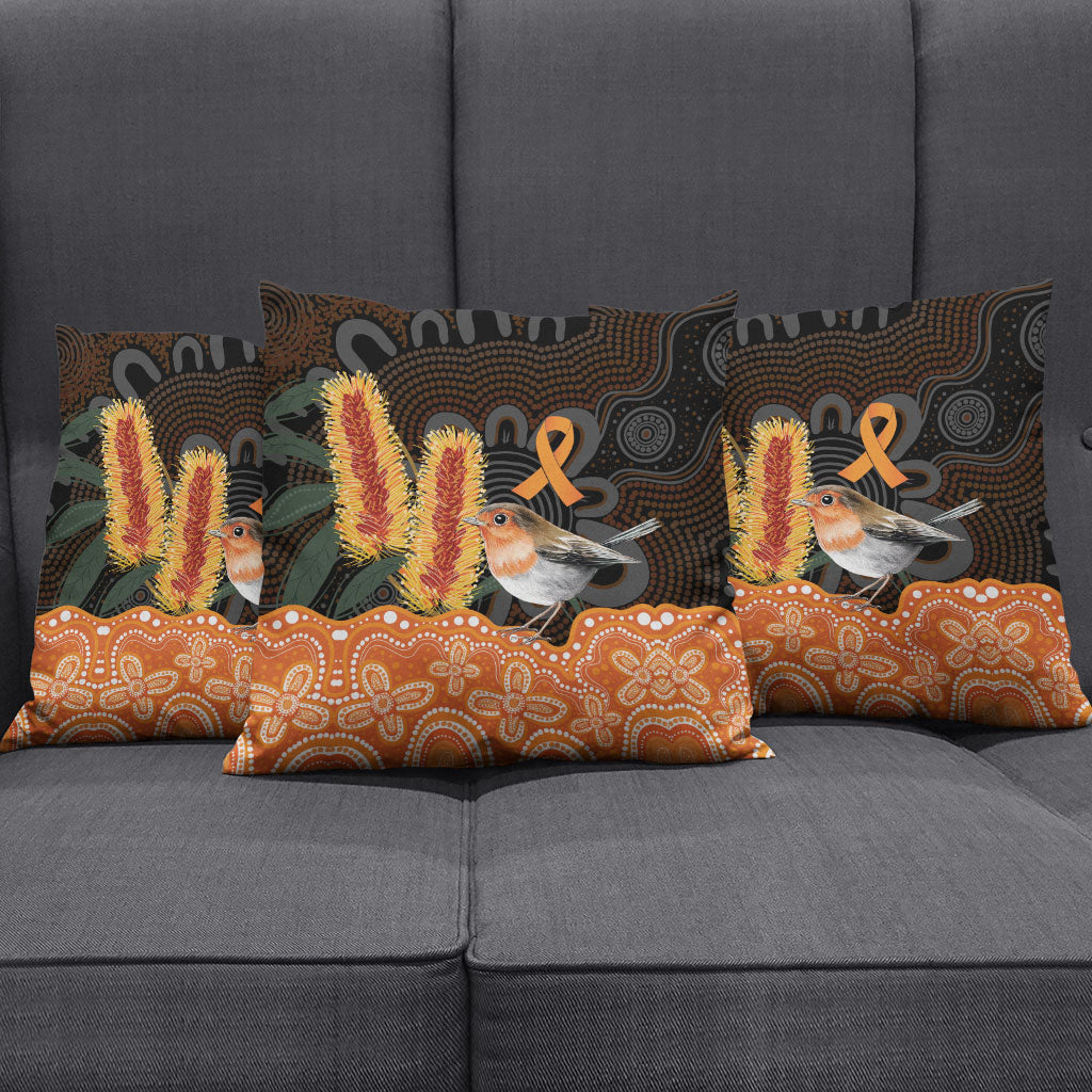 Australia Leukemia Support Pillow Cover Flame Robin Bottlebrush Aboriginal Art