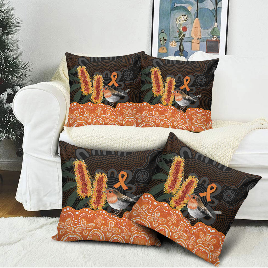Australia Leukemia Support Pillow Cover Flame Robin Bottlebrush Aboriginal Art