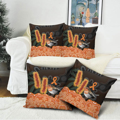 Australia Leukemia Support Pillow Cover Flame Robin Bottlebrush Aboriginal Art