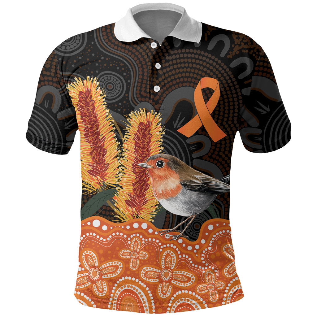 Australia Leukemia Support Polo Shirt Flame Robin Bottlebrush Aboriginal Art