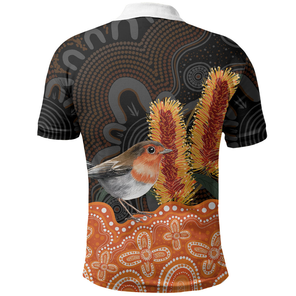 Australia Leukemia Support Polo Shirt Flame Robin Bottlebrush Aboriginal Art