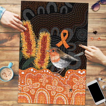 Australia Leukemia Support Puzzle Flame Robin Bottlebrush Aboriginal Art