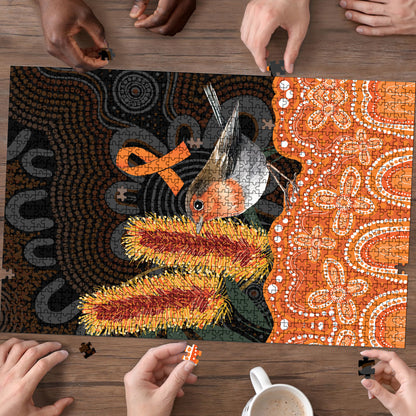 Australia Leukemia Support Puzzle Flame Robin Bottlebrush Aboriginal Art