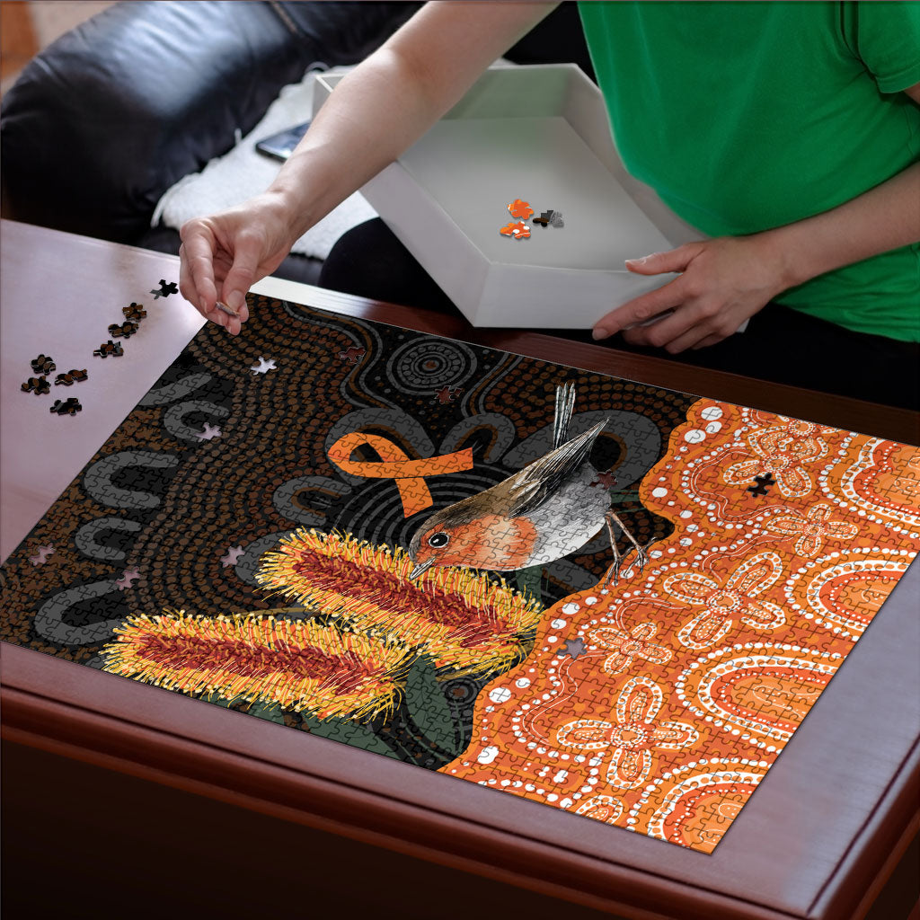 Australia Leukemia Support Puzzle Flame Robin Bottlebrush Aboriginal Art