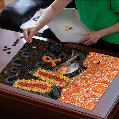 Australia Leukemia Support Puzzle Flame Robin Bottlebrush Aboriginal Art