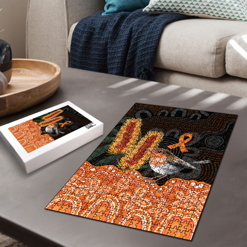 Australia Leukemia Support Puzzle Flame Robin Bottlebrush Aboriginal Art