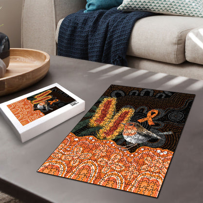Australia Leukemia Support Puzzle Flame Robin Bottlebrush Aboriginal Art