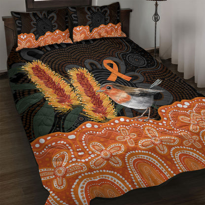 Australia Leukemia Support Quilt Bed Set Flame Robin Bottlebrush Aboriginal Art