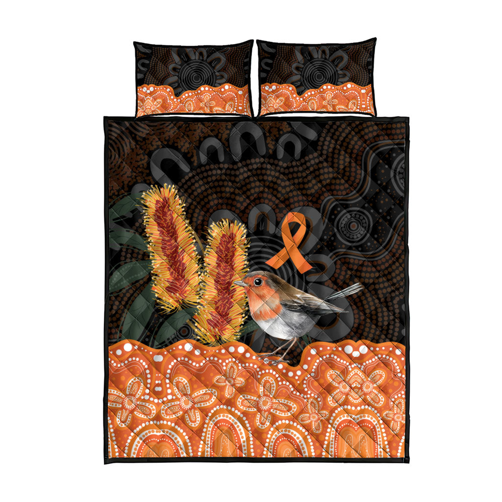 Australia Leukemia Support Quilt Bed Set Flame Robin Bottlebrush Aboriginal Art