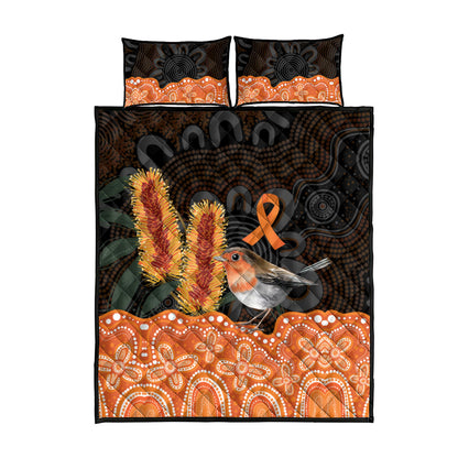 Australia Leukemia Support Quilt Bed Set Flame Robin Bottlebrush Aboriginal Art