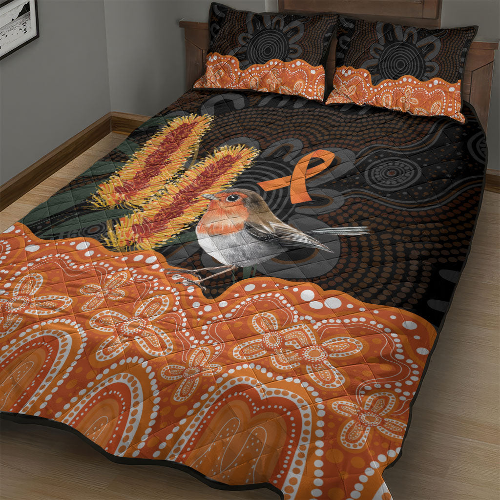 Australia Leukemia Support Quilt Bed Set Flame Robin Bottlebrush Aboriginal Art