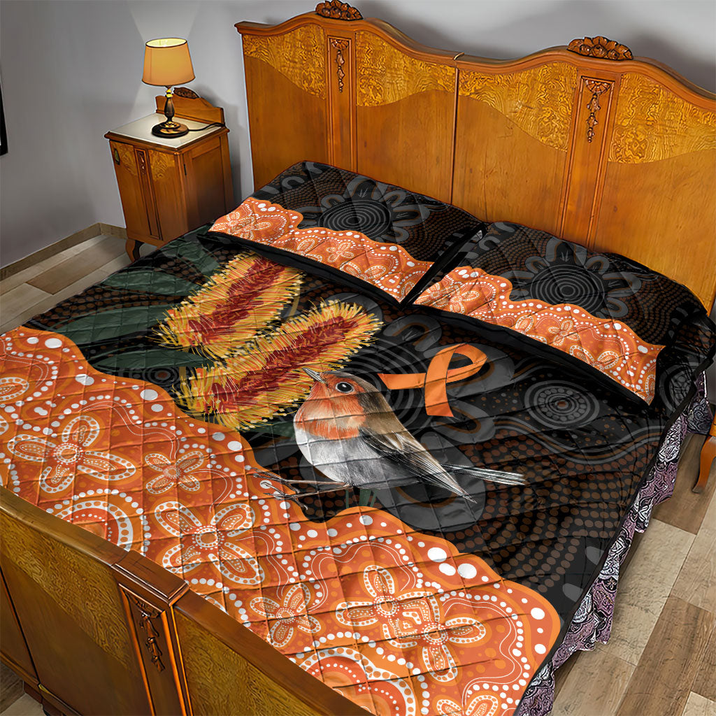 Australia Leukemia Support Quilt Bed Set Flame Robin Bottlebrush Aboriginal Art