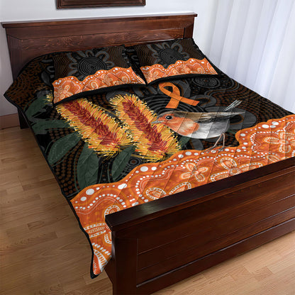 Australia Leukemia Support Quilt Bed Set Flame Robin Bottlebrush Aboriginal Art