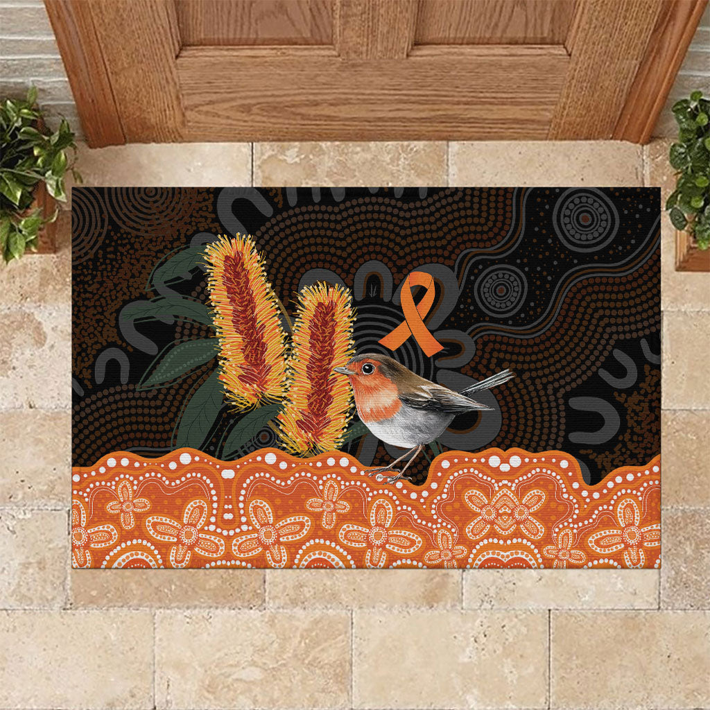 Australia Leukemia Support Rubber Doormat Flame Robin Bottlebrush Aboriginal Art