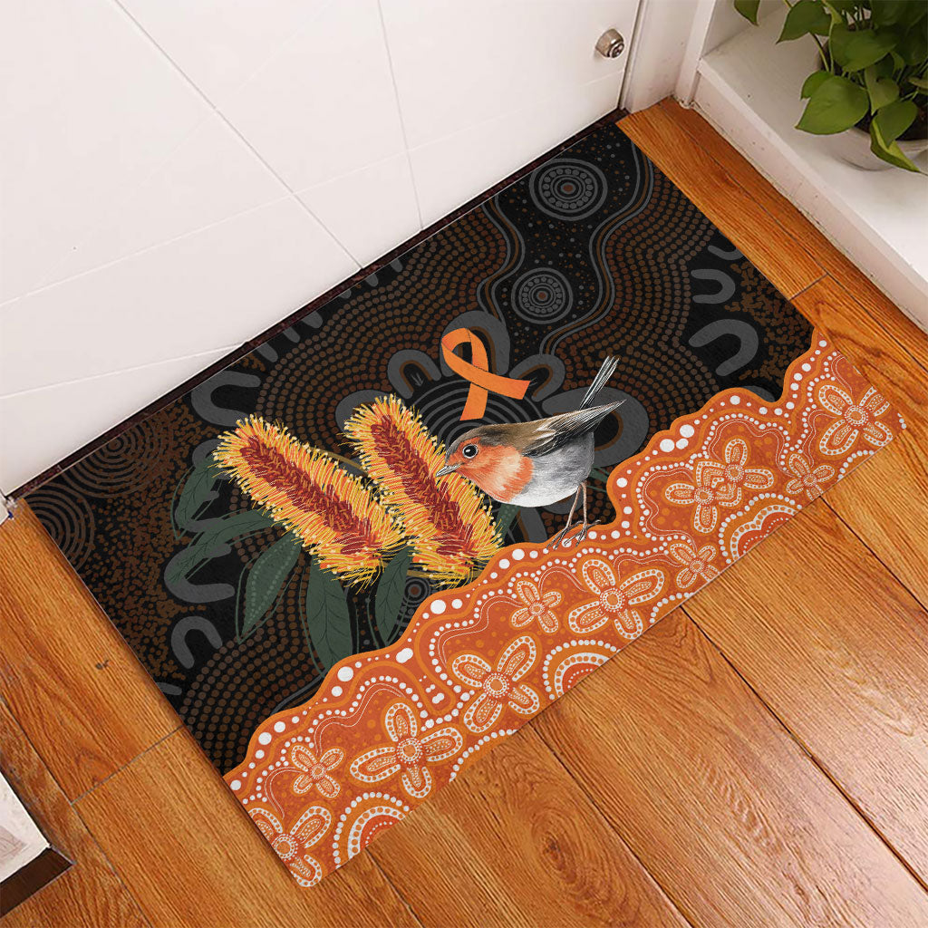 Australia Leukemia Support Rubber Doormat Flame Robin Bottlebrush Aboriginal Art