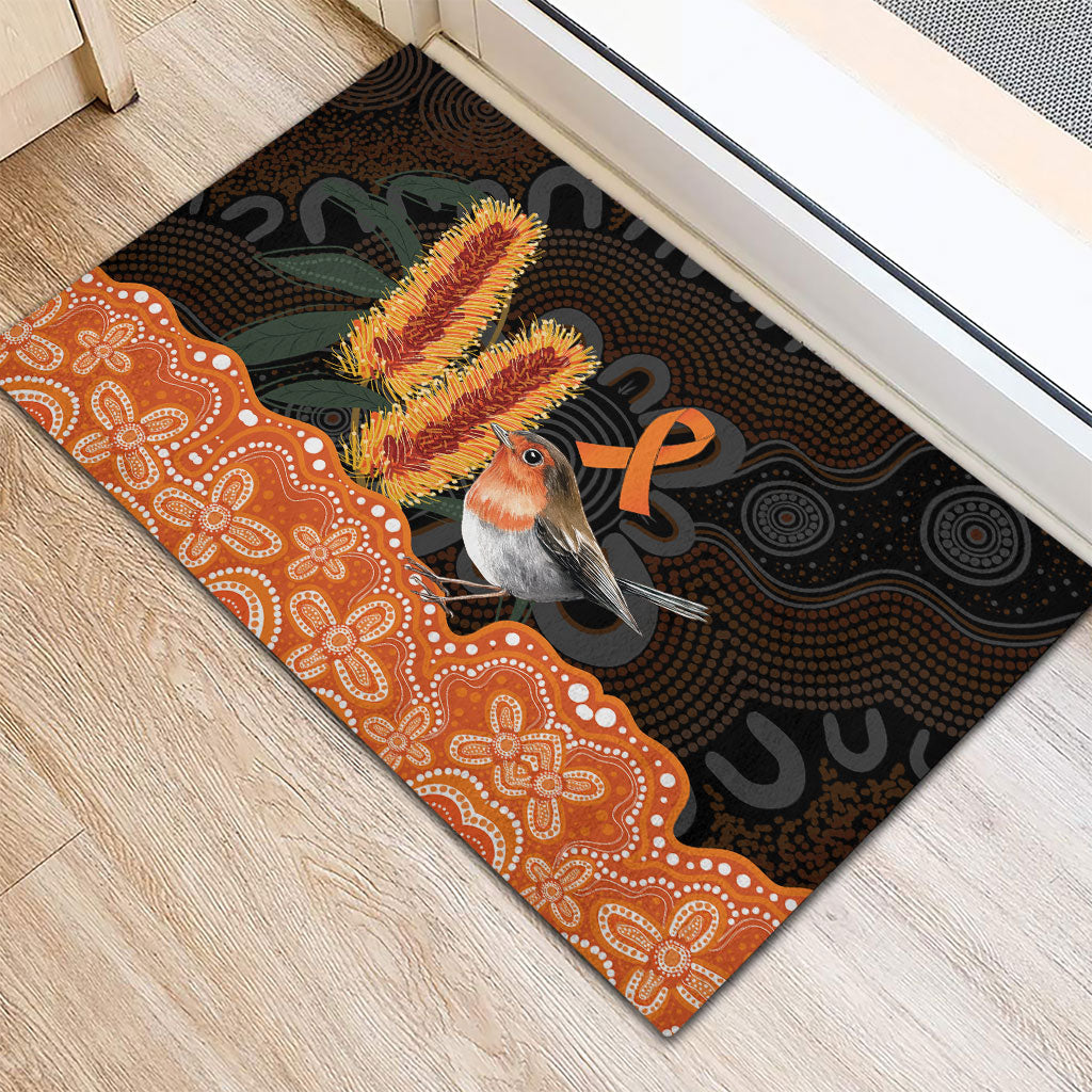 Australia Leukemia Support Rubber Doormat Flame Robin Bottlebrush Aboriginal Art