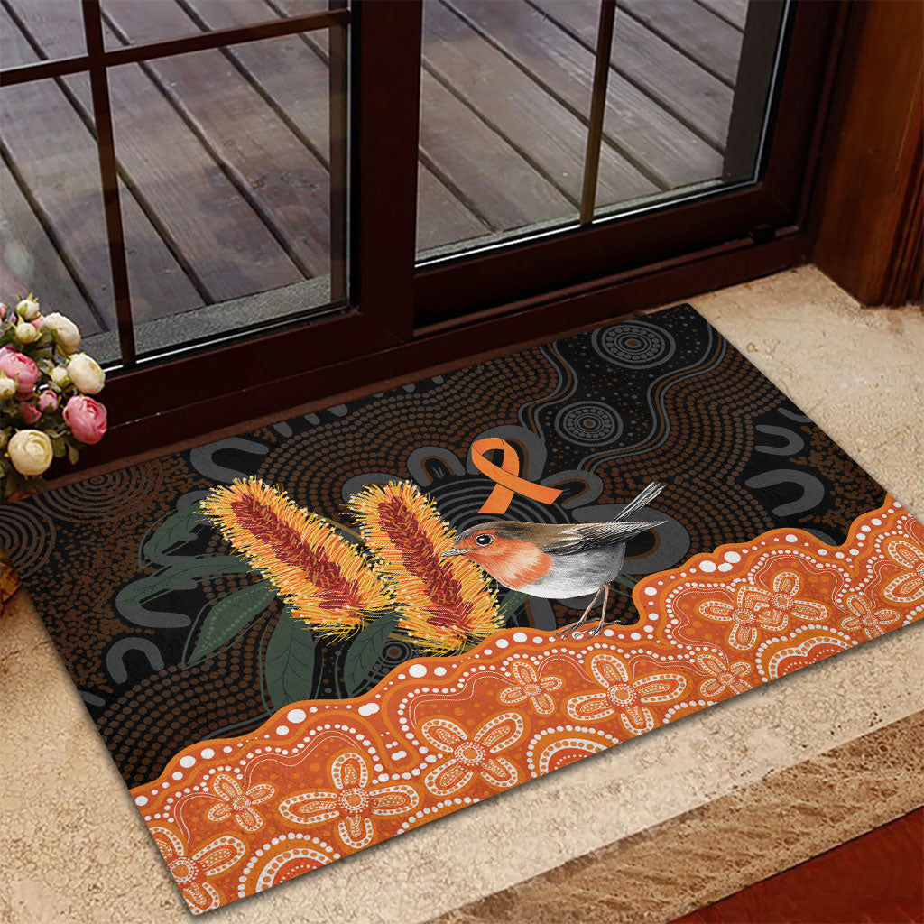 Australia Leukemia Support Rubber Doormat Flame Robin Bottlebrush Aboriginal Art
