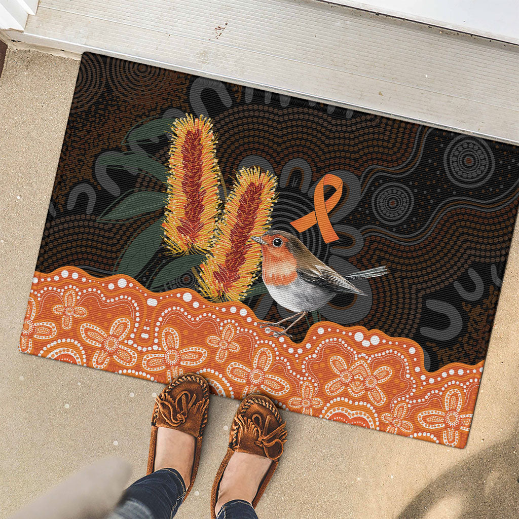 Australia Leukemia Support Rubber Doormat Flame Robin Bottlebrush Aboriginal Art