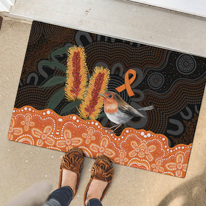 Australia Leukemia Support Rubber Doormat Flame Robin Bottlebrush Aboriginal Art