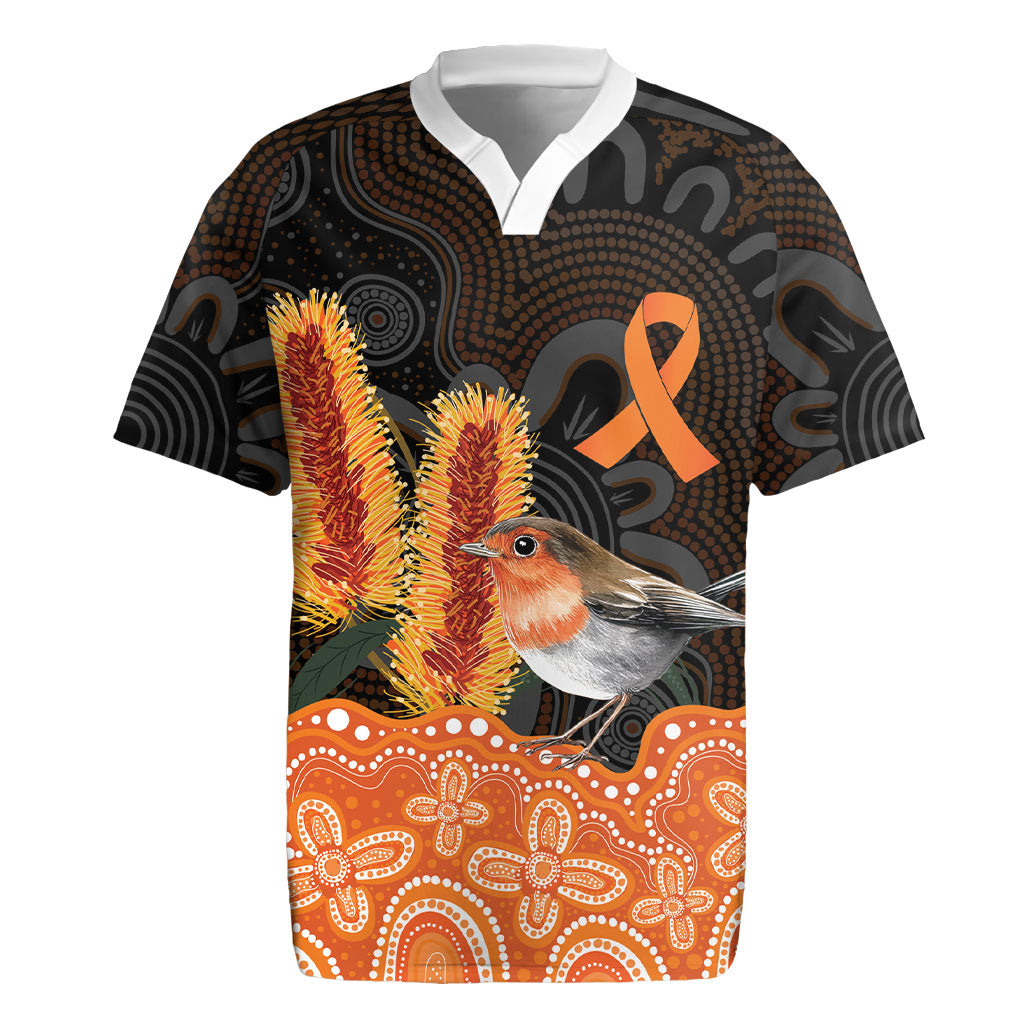 Australia Leukemia Support Rugby Jersey Flame Robin Bottlebrush Aboriginal Art