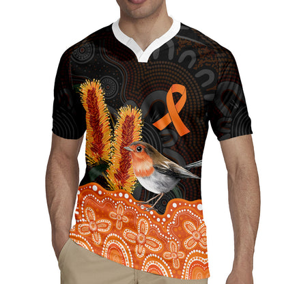 Australia Leukemia Support Rugby Jersey Flame Robin Bottlebrush Aboriginal Art