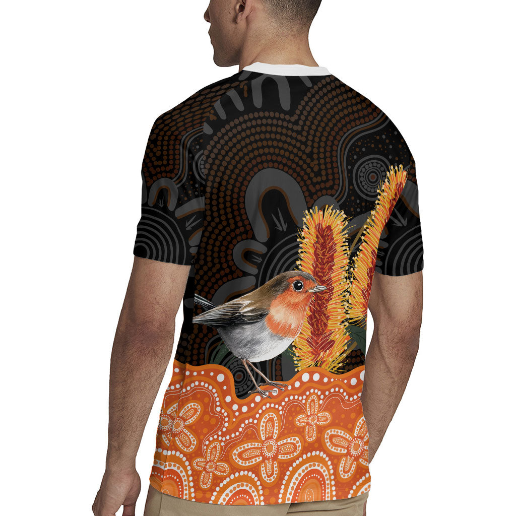 Australia Leukemia Support Rugby Jersey Flame Robin Bottlebrush Aboriginal Art