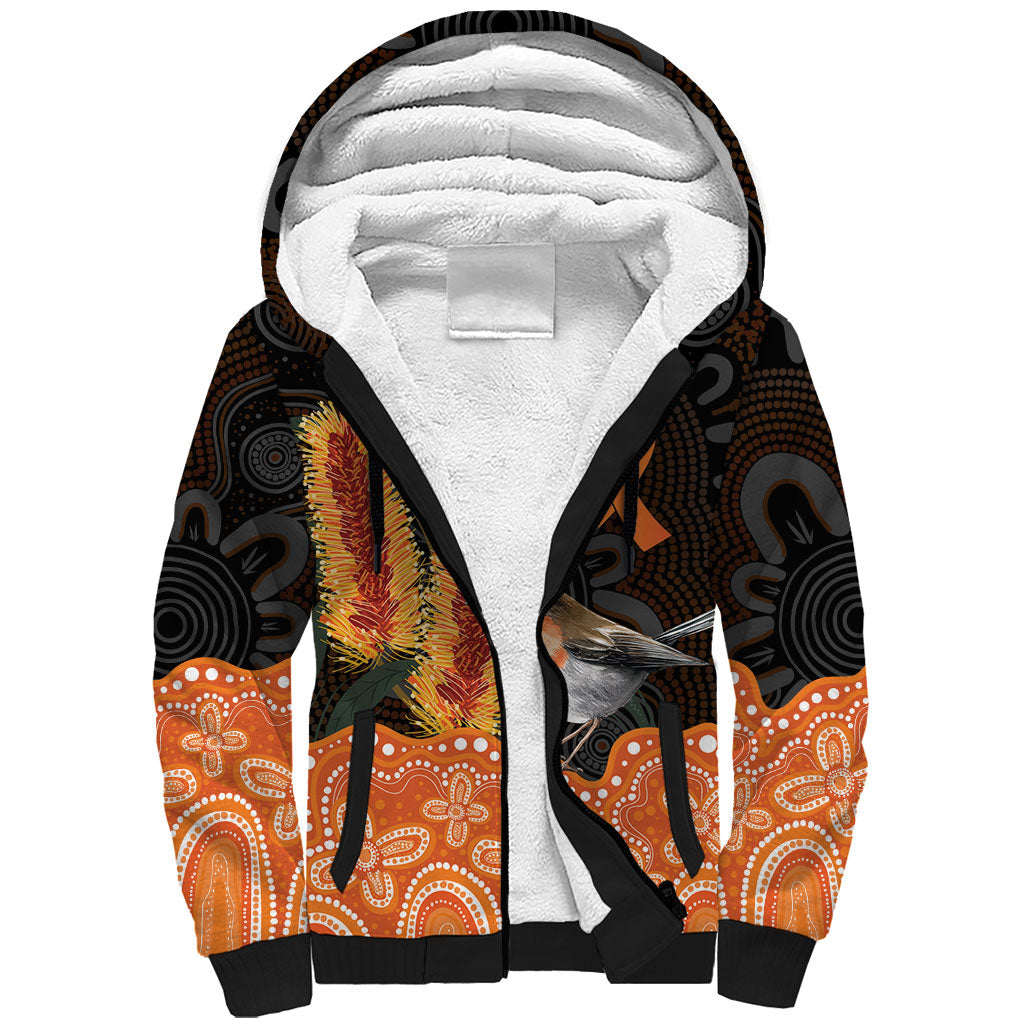 Australia Leukemia Support Sherpa Hoodie Flame Robin Bottlebrush Aboriginal Art