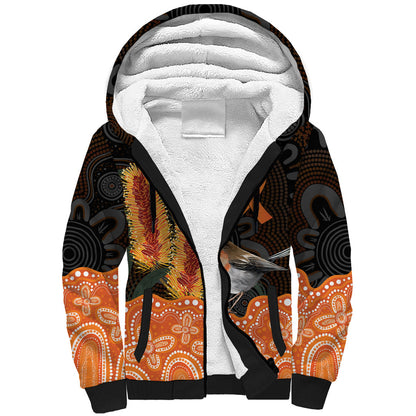Australia Leukemia Support Sherpa Hoodie Flame Robin Bottlebrush Aboriginal Art