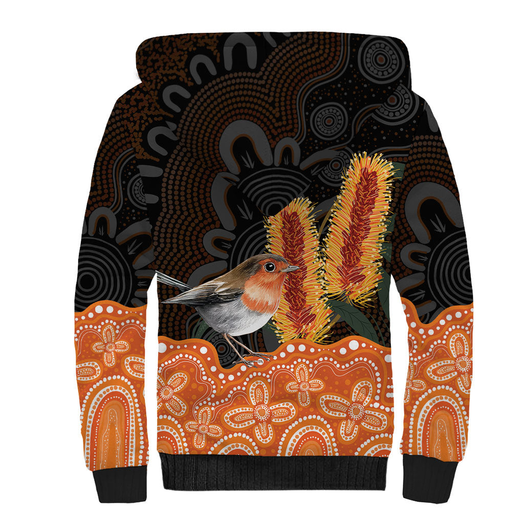 Australia Leukemia Support Sherpa Hoodie Flame Robin Bottlebrush Aboriginal Art