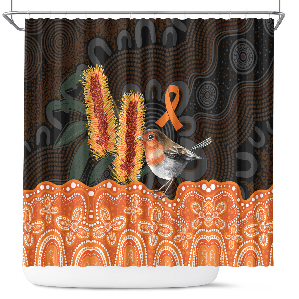 Australia Leukemia Support Shower Curtain Flame Robin Bottlebrush Aboriginal Art