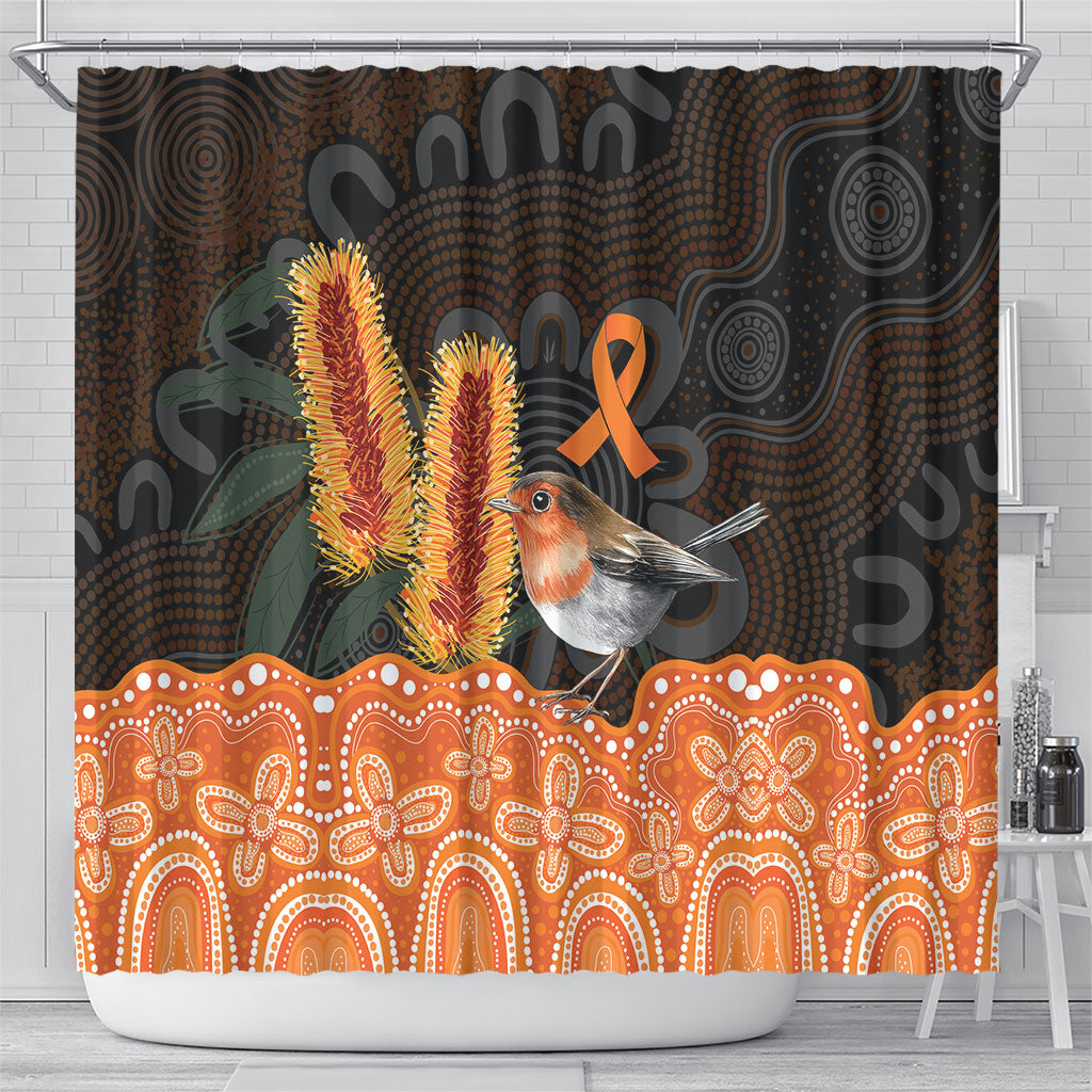 Australia Leukemia Support Shower Curtain Flame Robin Bottlebrush Aboriginal Art