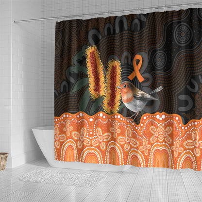 Australia Leukemia Support Shower Curtain Flame Robin Bottlebrush Aboriginal Art