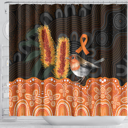 Australia Leukemia Support Shower Curtain Flame Robin Bottlebrush Aboriginal Art