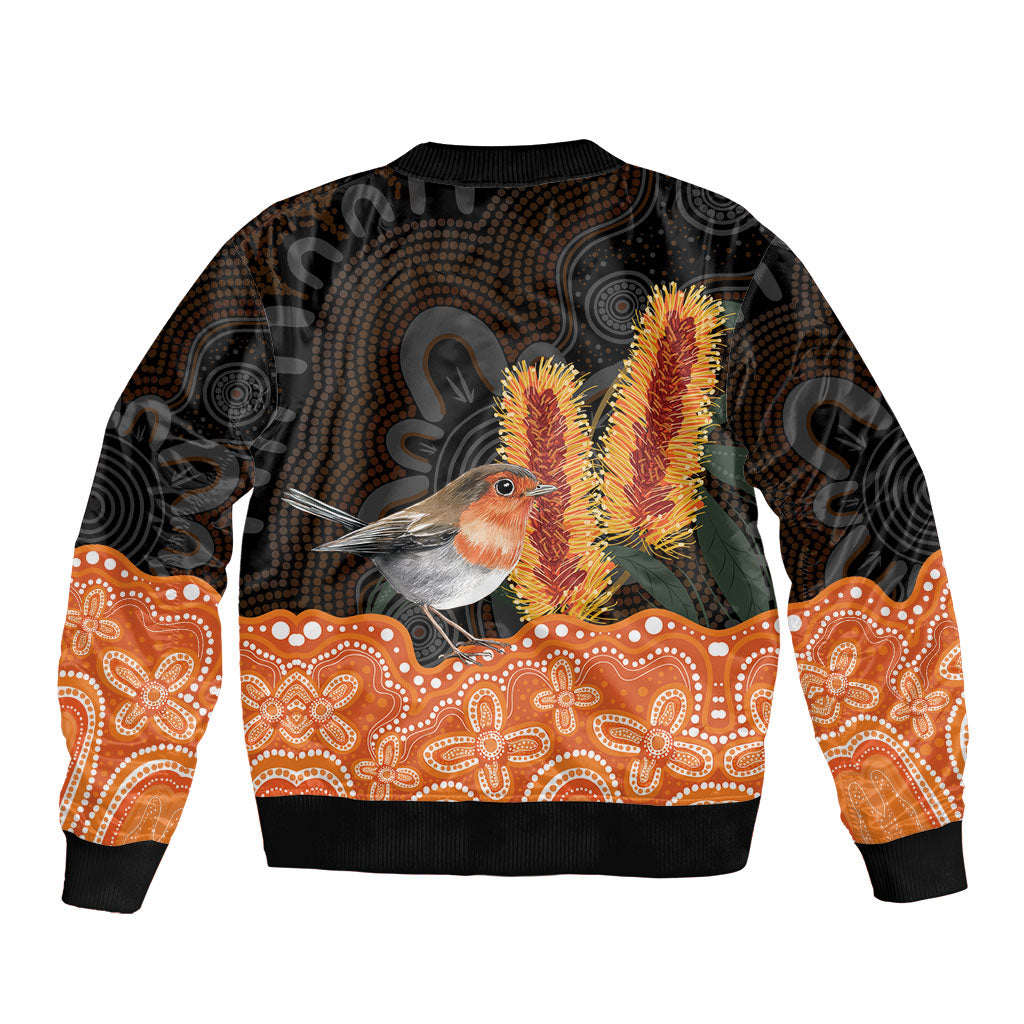 Australia Leukemia Support Sleeve Zip Bomber Jacket Flame Robin Bottlebrush Aboriginal Art