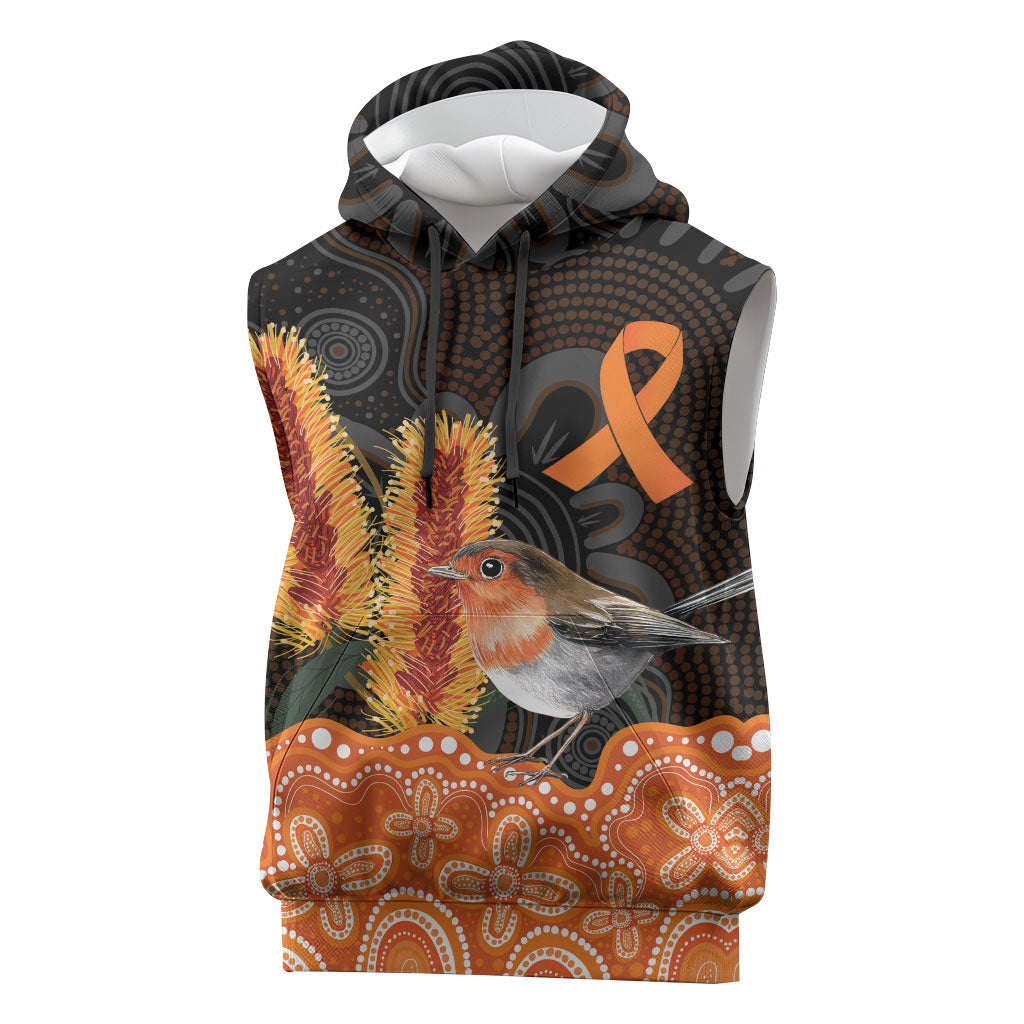 Australia Leukemia Support Sleeveless Hoodie Flame Robin Bottlebrush Aboriginal Art