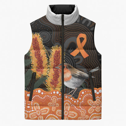 Australia Leukemia Support Sleeveless Puffer Jacket Flame Robin Bottlebrush Aboriginal Art