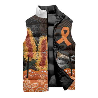 Australia Leukemia Support Sleeveless Puffer Jacket Flame Robin Bottlebrush Aboriginal Art