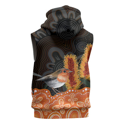 Australia Leukemia Support Sleeveless Zip Hoodie Flame Robin Bottlebrush Aboriginal Art